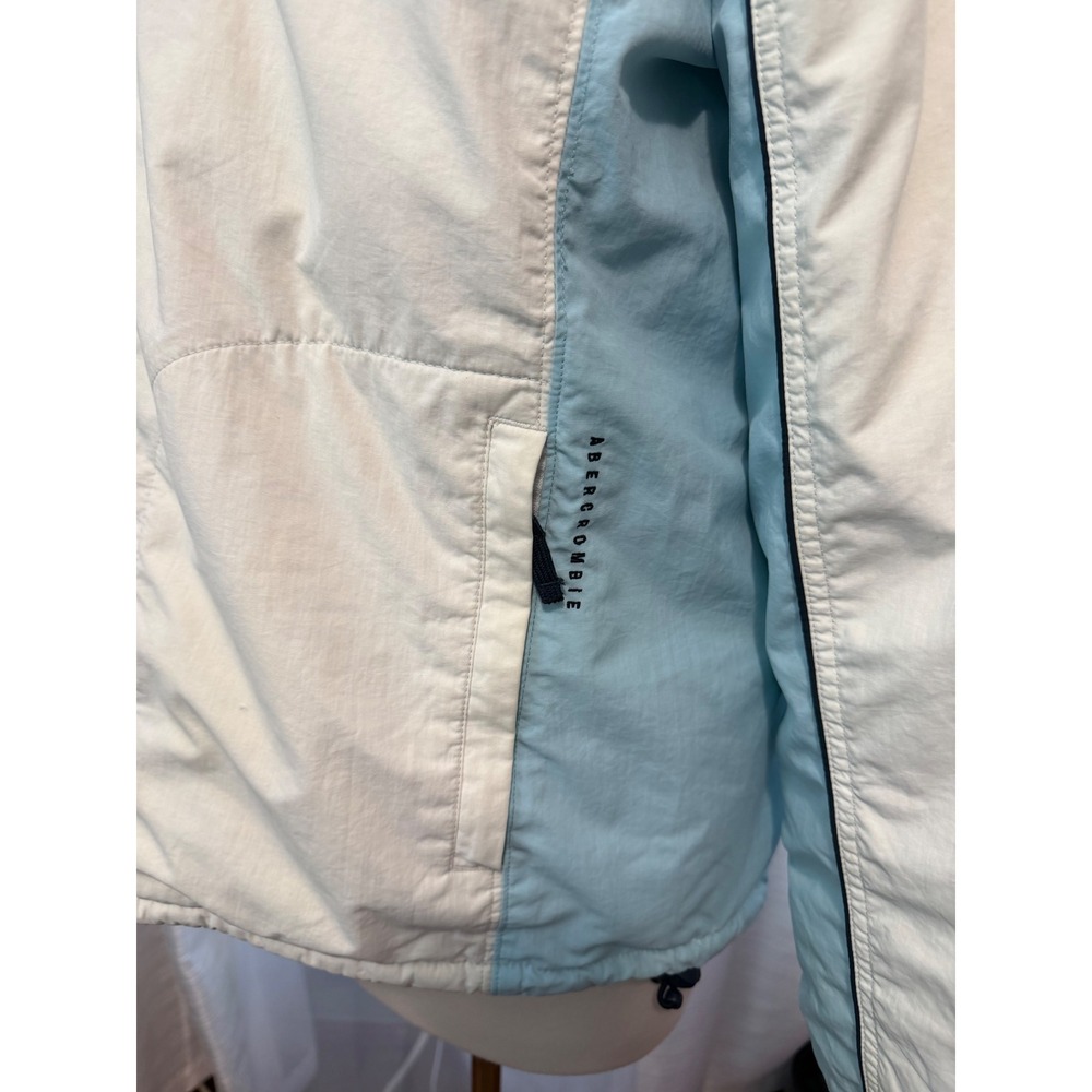 Abercrombie & Fitch Vintage Hooded Windbreaker Jacket Cream Blue Fleece Lined S - Picture 3 of 16